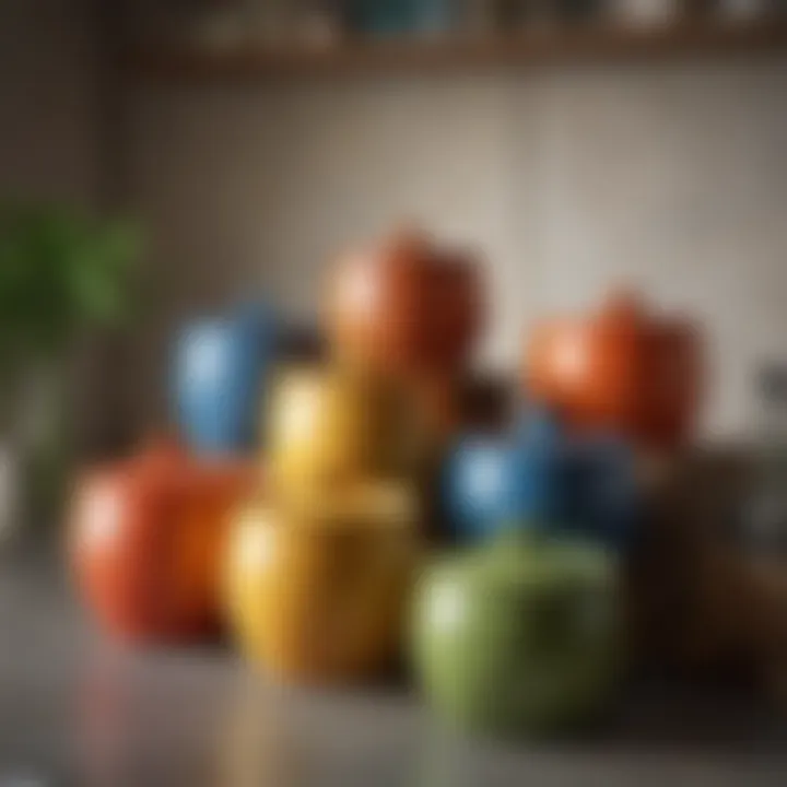 Colorful ceramic storage pots enhancing kitchen decor
