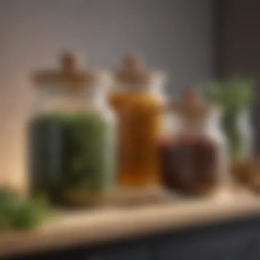 Elegant glass storage jars showcasing dried herbs and spices