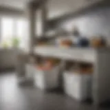 Array of stylish storage bins in a modern kitchen setup