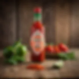 Bottle of Lizano Tabasco Sauce on a wooden table