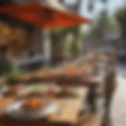 A vibrant outdoor dining setting showcasing a fusion of culinary styles