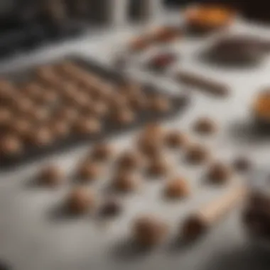 Baking Tools with Low-Fat Chocolate Chips A vibrant kitchen scene featuring baking tools and low-fat chocolate chips arranged for a recipe