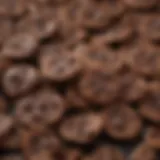 A close-up of low-fat chocolate chips highlighting their texture and shine