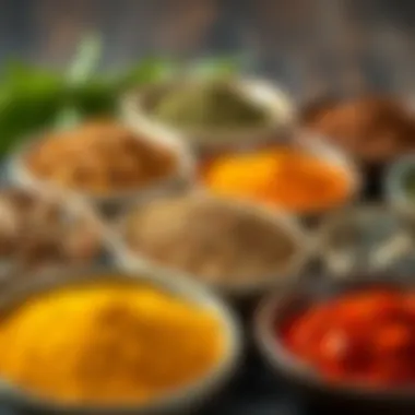 Diverse Spices in Bowls A creative display of various spices in small bowls showcasing their unique colors.
