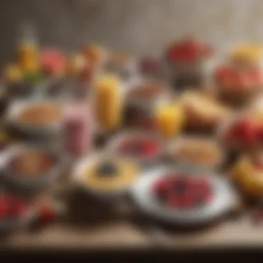 Aesthetic Breakfast Spread An aesthetically pleasing breakfast spread featuring smoothies, fruit, and whole grains.