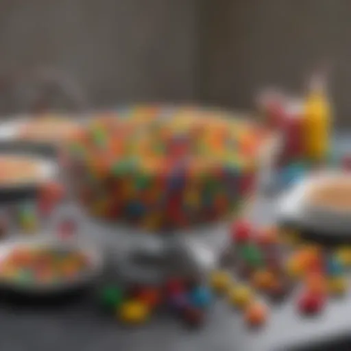 Colorful M&M-themed table setting for a birthday party