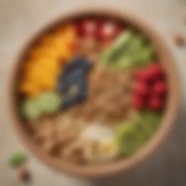 Nutritional Breakfast Bowl A close-up view of a nutritious breakfast bowl topped with fruits and nuts