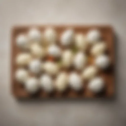 A selection of different mozzarella types arranged on a wooden platter.