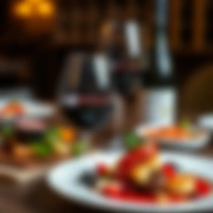 A close-up of a unique wine pairing with a gourmet meal