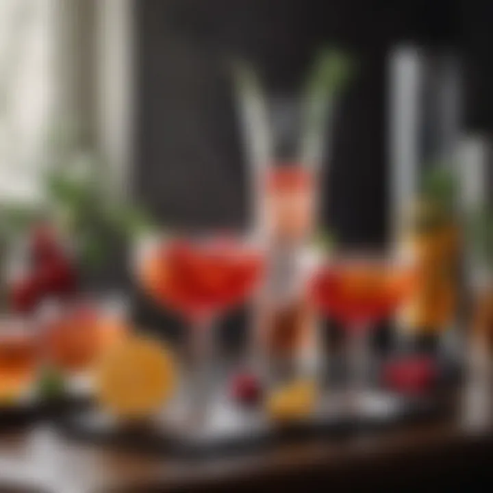 A beautifully arranged table setting featuring a variety of innovative cocktails in elegant glassware.