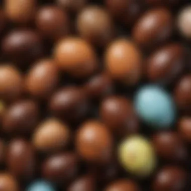 A close-up of chocolate eggs labeled as nut-free