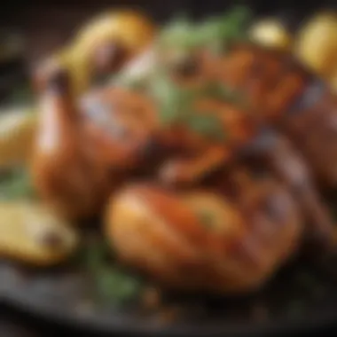 Garnished Olive Barbecue Chicken A close-up of olive barbecue chicken garnished with fresh herbs.