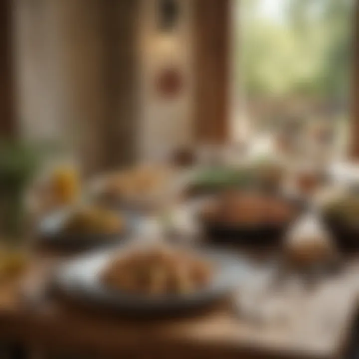 A rustic table set with olive-themed decor and complementary dishes.