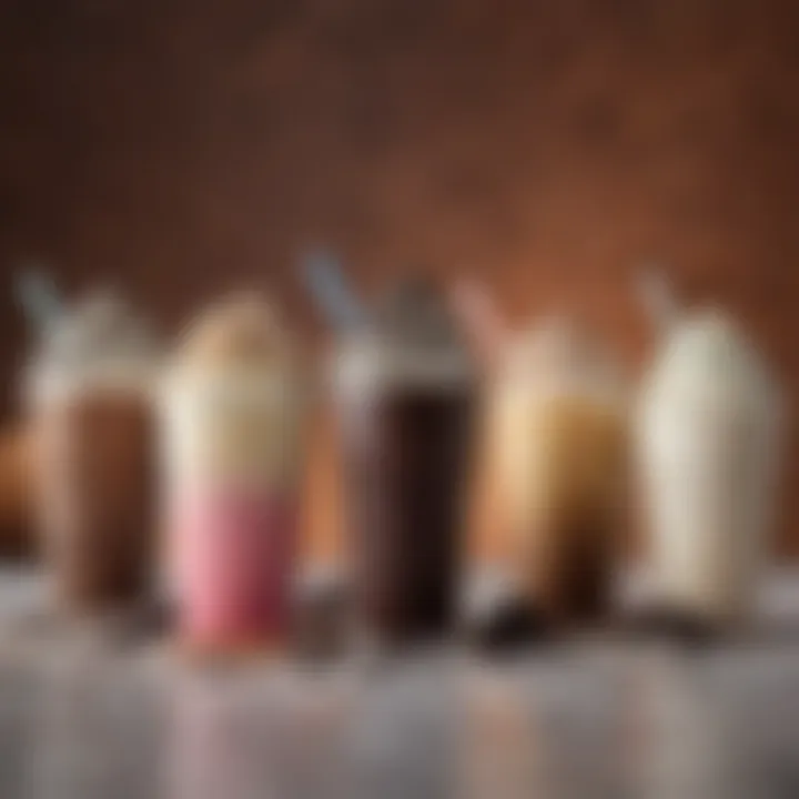 A variety of Oreo shake flavors displayed in vibrant cups