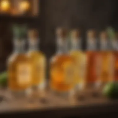 Artistic Infusion Display Artistic display of infused tequila bottles