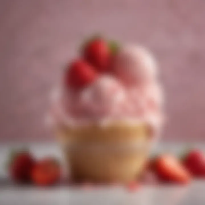 Fresh strawberries surrounding a scoop of strawberry ice cream