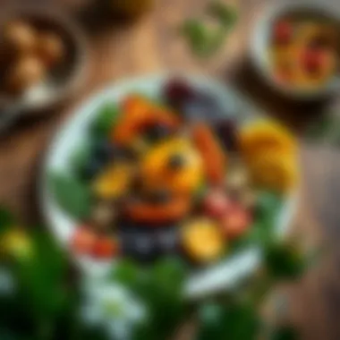 Artful Plant-Based Meal Presentation A beautifully arranged plate featuring a colorful plant-based meal that highlights culinary creativity.