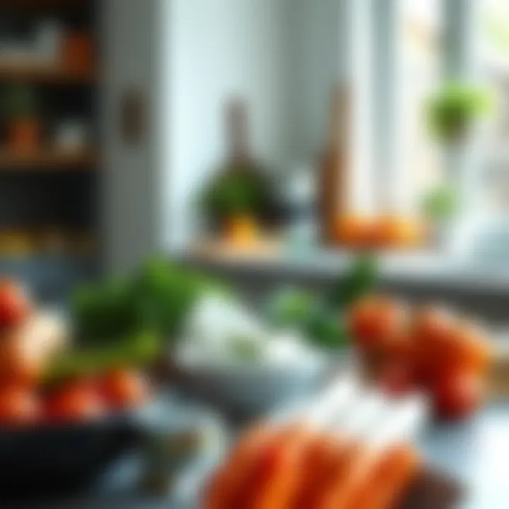 Healthy Ingredients in the Kitchen An inviting kitchen setting where healthy meal preparation is taking place, focusing on seasonal produce.