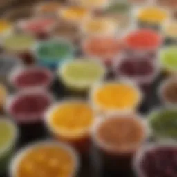 A vibrant array of boba flavors in colorful cups