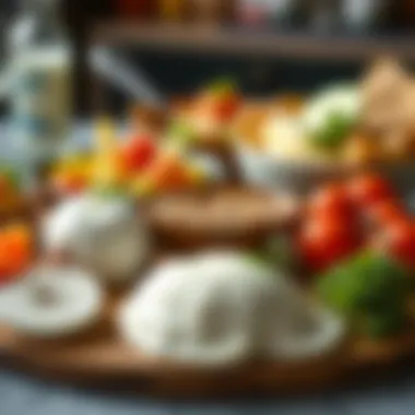 Culinary Assortment with Raw Mozzarella An assortment of dishes featuring raw mozzarella, highlighting its culinary versatility