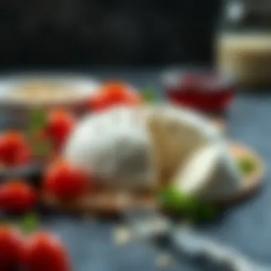 Nutritional Benefits of Raw Mozzarella An elegant display of raw mozzarella alongside fresh ingredients, emphasizing its nutritional benefits