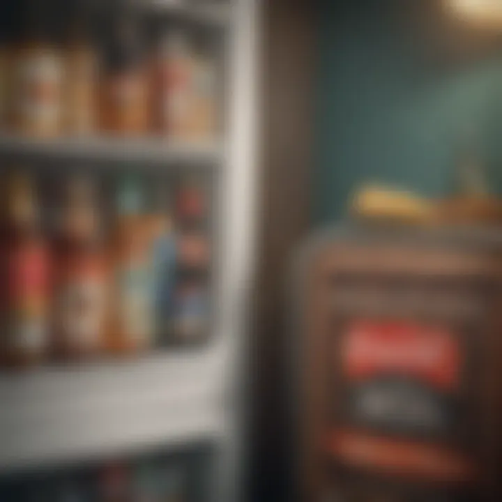 Close-up of vintage design features on a mini fridge