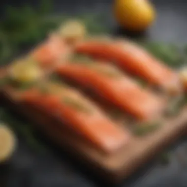 An elegant presentation of smoked salmon paired with fresh herbs and citrus.