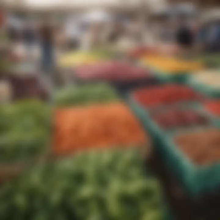 A vibrant farmer's market showcasing fresh produce and local artisans