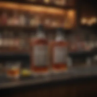 An elegant bar setup featuring Scotch whisky bottles and various mixers.