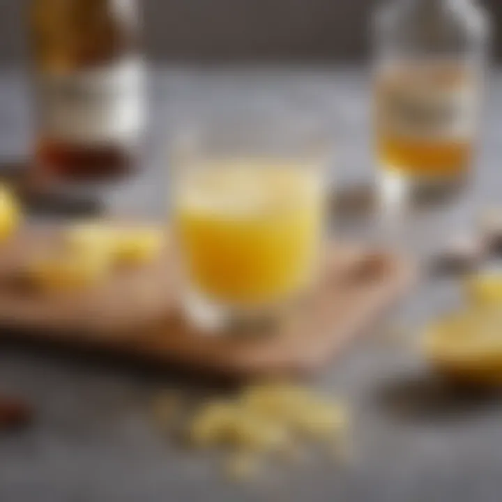 A detailed shot of ingredients used in crafting Scotch sour mix, including lemon juice and sugar.