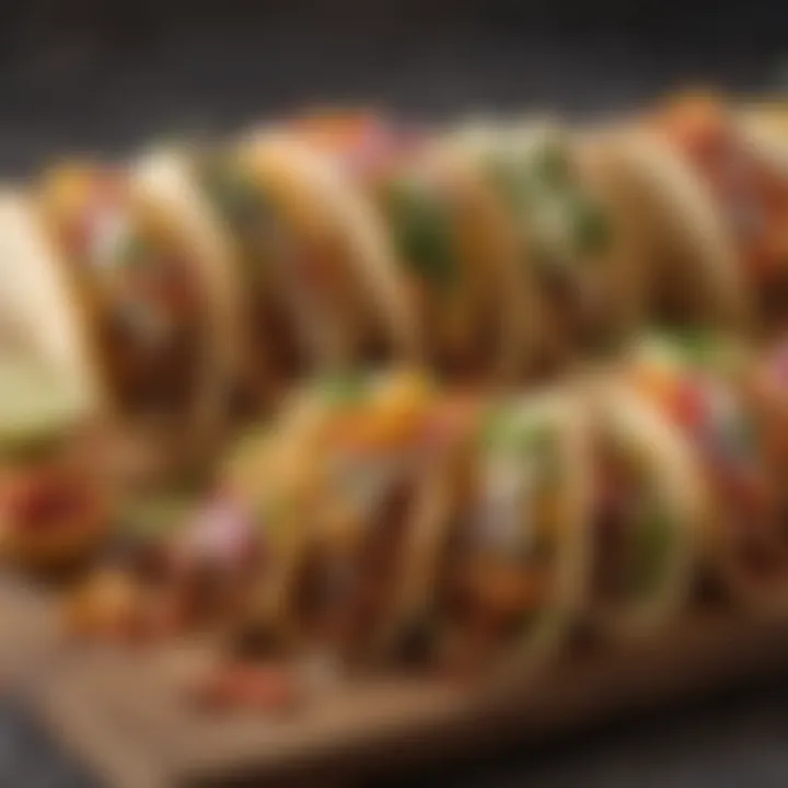 A colorful assortment of sidewalk tacos with various fillings