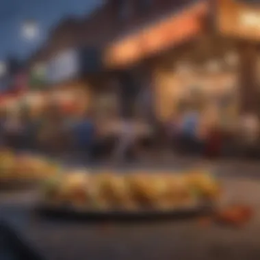 Street Scene with Taco Enthusiasts Vibrant street scene with taco enthusiasts enjoying their meals