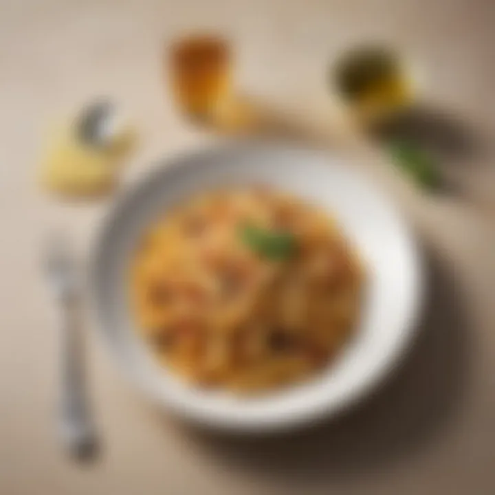 A plate of beautifully arranged simple pasta dish