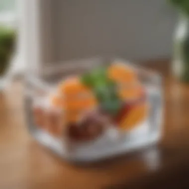 Elegant small glass storage container with lid placed on a wooden countertop