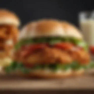 A visually enticing Southern style chicken sandwich showcasing crispy fried chicken, fresh lettuce, and a slice of tomato on a toasted bun.