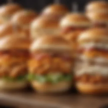 An artful arrangement of various Southern style chicken sandwich variations, highlighting different toppings and sauces.