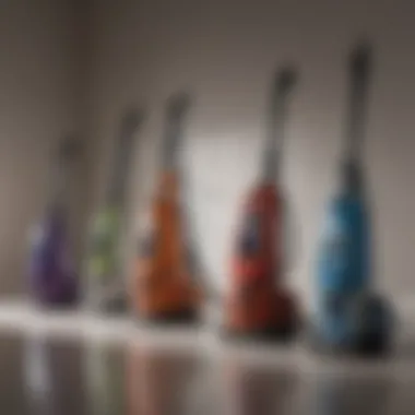 Different types of steam cleaners lined up for comparison.