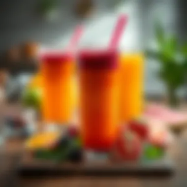 Colorful energy-boosting juice blend on a table