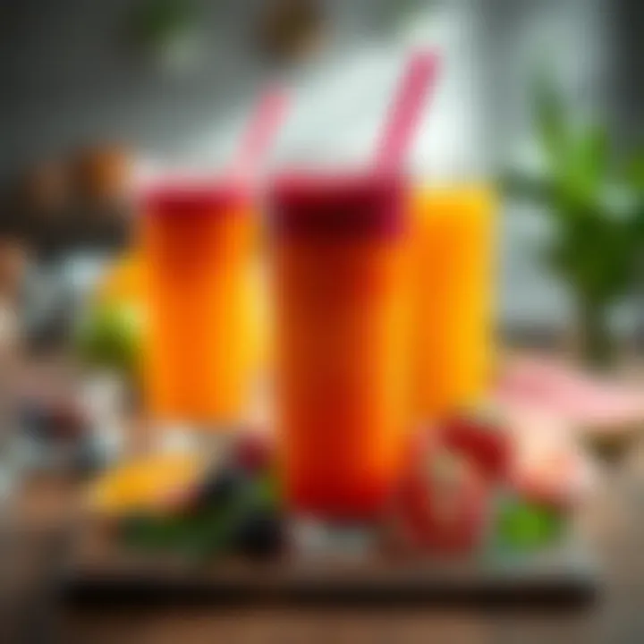 Colorful energy-boosting juice blend on a table