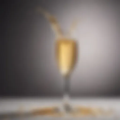 A close-up of a sparkling glass of sweet champagne with bubbles rising