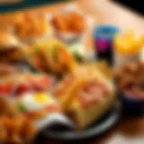 Colorful spread of Taco Bell breakfast items showcasing variety