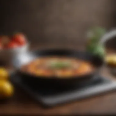An innovative ceramic frying pan highlighting its non-stick surface