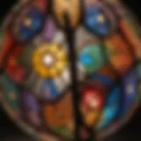 A close-up of a stained glass light bulb showcasing intricate patterns and colors.