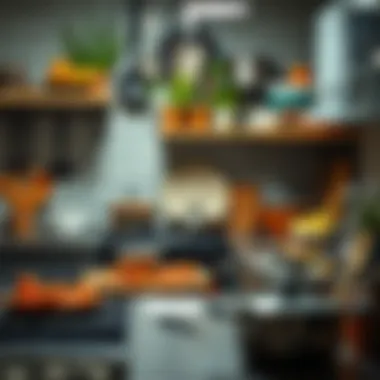 A beautifully organized kitchen workspace showcasing various utensils and cookware