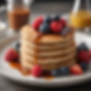 Fluffy Oat Pancakes with Berries A stack of fluffy oat pancakes topped with fresh berries and syrup