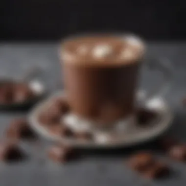 Dark Hot Chocolate with Chocolate Squares A serene setting with a cup of dark hot chocolate next to a few dark chocolate squares.
