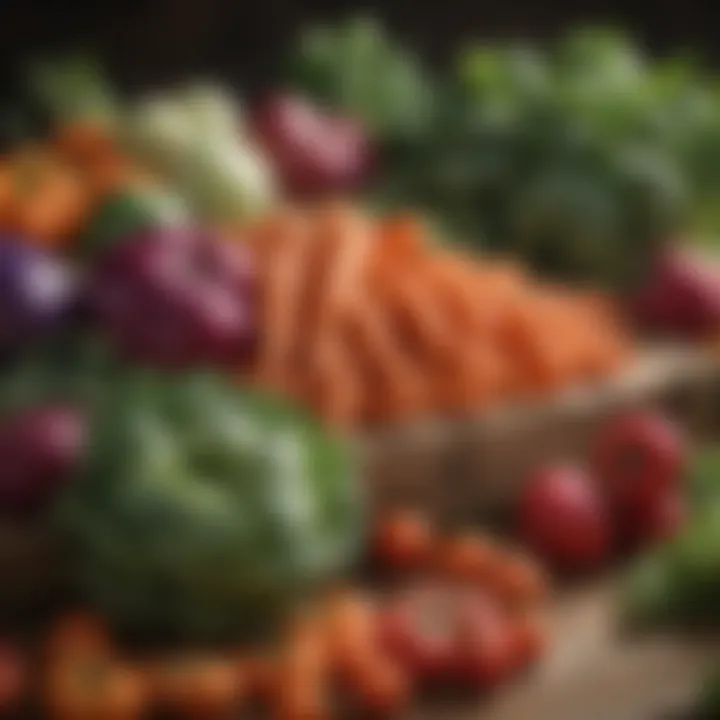 Seasonal vegetables arranged beautifully at a farm stand