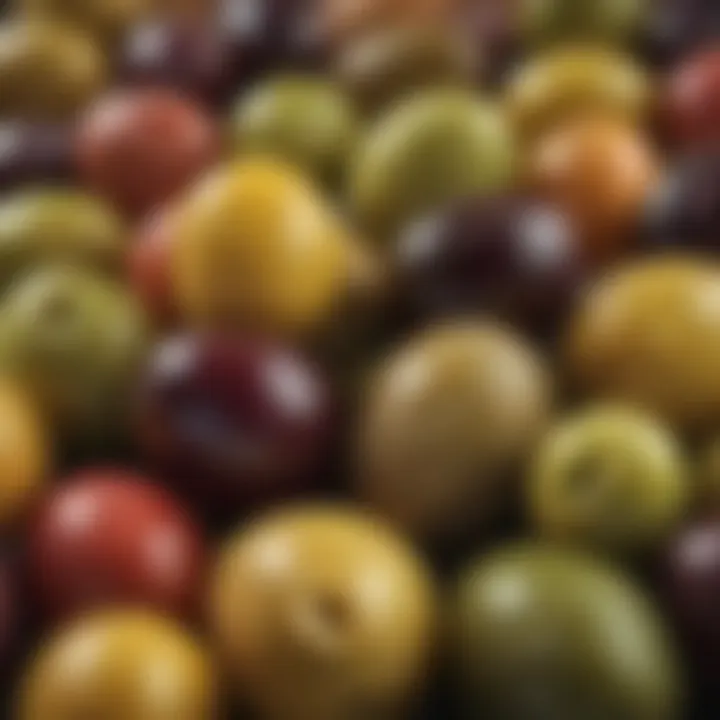 A close-up of olives showcasing their vibrant colors and textures