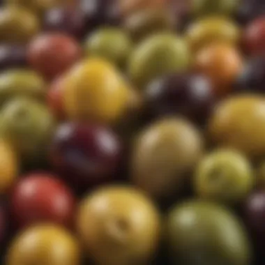 Vibrant Olive Close-Up A close-up of olives showcasing their vibrant colors and textures