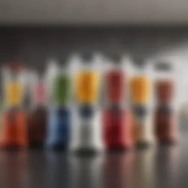 Diverse Brands and Models of Large Blenders An array of large blenders lined up, highlighting different brands and models.